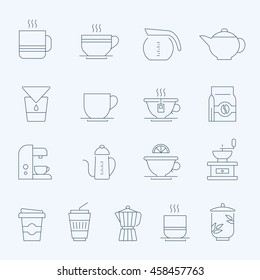 Lines icon set - coffee and tea