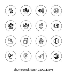 Lines icon set. collection of 16 outline lines icons with light, invoice, stairs, sea cucumber, tampon, worldwide icons.