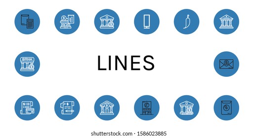 lines icon set. Collection of Invoice, Banking, Bank, Paper lamp, Hot pepper icons