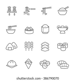 Lines icon set - Eastern food