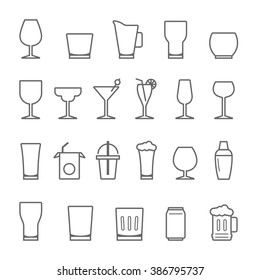 Lines icon set - glass and  beverage