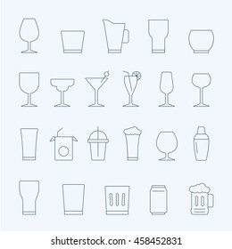 Lines icon set - glass and beverage
