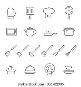Lines icon set - kitchenware 
