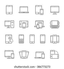 Lines icon set - responsive devices 