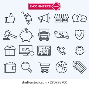 lines icons set, e-commerce, shopping