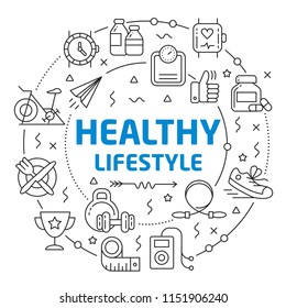 Lines Illustration Flat Circle and icons healthy lifestyle