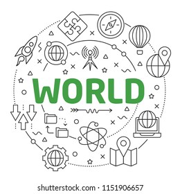 Lines Illustration Flat Circle and icons world
