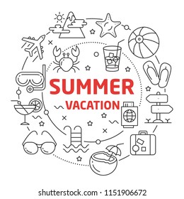 Lines Illustration Flat Circle and icons summer vacation