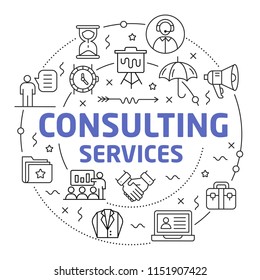 Lines Illustration Flat Circle and icons consulting center