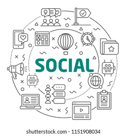 Lines Illustration Flat Circle and icons social