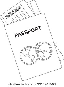 Lines Illustration passport with tickets. Air travel concept. traveler. vacation. International document - pasport illustration. flight ticket. 