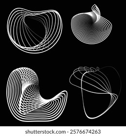 Lines in irregular Form . Rotate rounded shape Vector Illustration .Rotating shapes form a ring.Rotating design element . Various lines forming round frame . Abstract Geometric line art .
