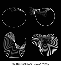 Lines in irregular Form . Rotate rounded shape Vector Illustration .Rotating shapes form a ring.Rotating design element . Various lines forming round frame . Abstract Geometric line art .
