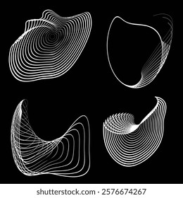 Lines in irregular Form . Rotate rounded shape Vector Illustration .Rotating shapes form a ring.Rotating design element . Various lines forming round frame . Abstract Geometric line art .
