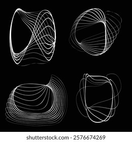 Lines in irregular Form . Rotate rounded shape Vector Illustration .Rotating shapes form a ring.Rotating design element . Various lines forming round frame . Abstract Geometric line art .
