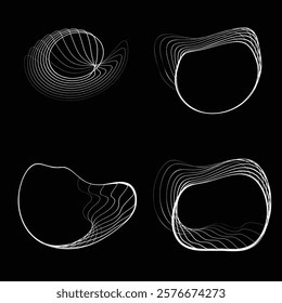 Lines in irregular Form . Rotate rounded shape Vector Illustration .Rotating shapes form a ring.Rotating design element . Various lines forming round frame . Abstract Geometric line art .
