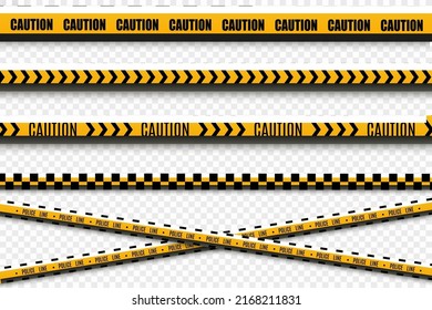 Lines isolated. Warning tapes. Caution. Danger signs. Vector illustration.Yellow with black police line and danger tapes. Vector illustration. 
