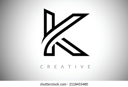 Lines K Letter Logo Design Monogram Icon with Creative Modern Trendy Look Vector. K letter made of Lines in Black and White Colors.