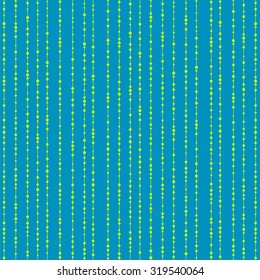 Lines and knots. Vector seamless pattern. Green vertical outline on a blue background. Evenly distributed columns. Wallpaper, backdrop for greeting card or background for presentation. 