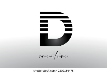 Lines Letter D Logo Design with Creative Lines Cut on half of The Letter in Black and White Colors Vector.