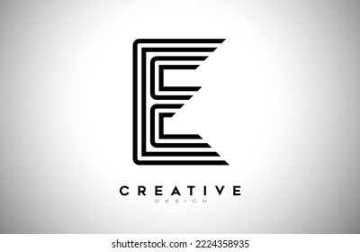 Lines Letter E Logo with Black Lines and Monogram Creative Style Design Vector. Minimalist E Letter Icon Design made of Lines 