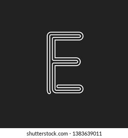 Lines letter E, thread maze style vector latin letter for logo and monogram. Typography design.