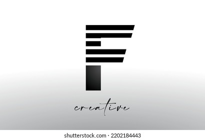 Diseño de logotipo de letras F con líneas creativas cortadas en la mitad de la letra en el vector de colores negro y blanco.