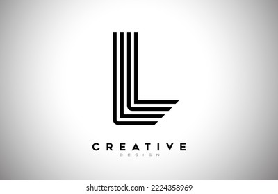 Lines Letter L Logo with Black Lines and Monogram Creative Style Design Vector. Minimalist L Letter Icon Design made of Lines 