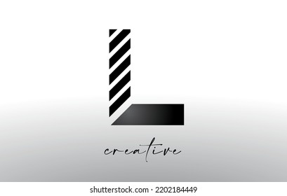 Lines Letter L Logo Design mit Creative Lines Cut auf der Hälfte des Buchstabens in Schwarz-Weiß-Vektorgrafik.