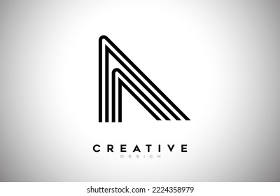 Lines Letter A Logo with Black Lines and Monogram Creative Style Design Vector. Minimalist A Letter Icon Design made of Lines 