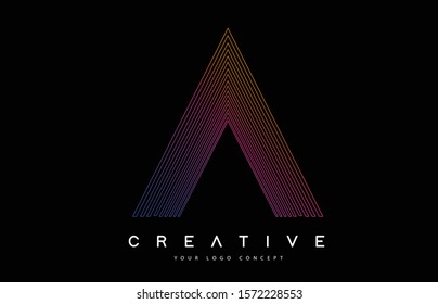 A Lines Letter Logo Vector Design. Creative A Letter Icon with Vibrant Lines Vector Illustration.