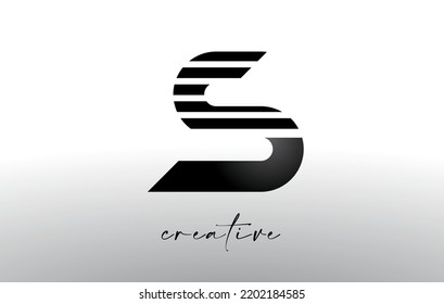 Lines Letter S Logo Design with Creative Lines Cut on half of The Letter in Black and White Colors Vector.