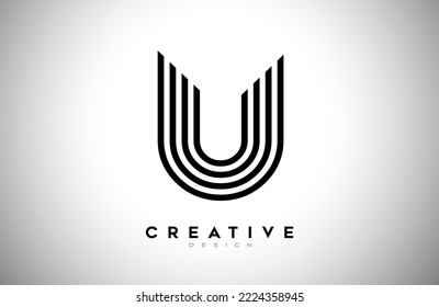 Lines Letter U Logo mit schwarzen Linien und Monogram Creative Style Design Vector. Minimalistisches U-Letter-Icon-Design aus Linien 