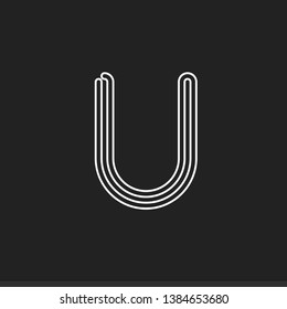 Lines letter U, thread maze style vector latin letter for logo and monogram. Typography design.