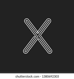 Lines letter X, thread maze style vector latin letter for logo and monogram. Typography design.