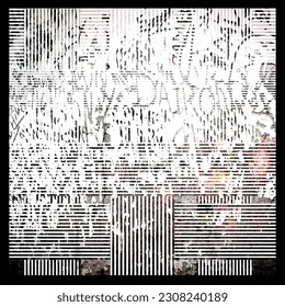Linien, Buchstaben und Texturen auf schwarzem Hintergrund. Coverdesign