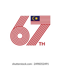 Lines Logo Malaysia Flag Independence Day 67th Vector Logo Illustration. Logo for 67th National Day. Logo hari kemerdekaan Malaysia 67 tahun. Hari Merdeka Malaysia. Happy 31st August Malaysia. 