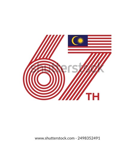 Lines Logo Malaysia Flag Independence Day 67th Vector Logo Illustration. Logo for 67th National Day. Logo hari kemerdekaan Malaysia 67 tahun. Hari Merdeka Malaysia. Happy 31st August Malaysia. 