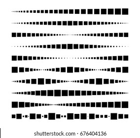 Lines made of square dots. For brushes, decorative elements, dividing lines. Vector illustration.	