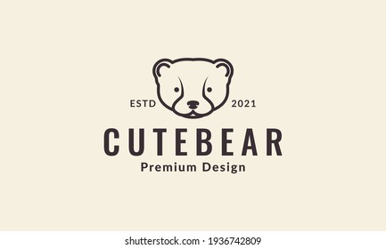 Lines Modern Cute Head Little Bear Logo Symbol Vector Icon Illustration Design