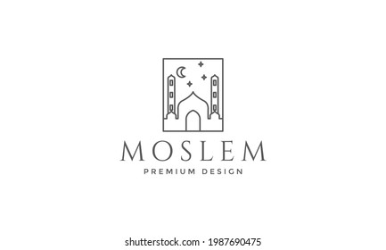 Linien Moschee mit Crescent Stern Logo Symbol Vektorsymbol Grafik Design