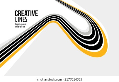 Lines in motion vector abstract background, 3D perspective creative optical design with stripes, sound and music concept, flowing lines.