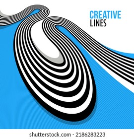 Lines in motion vector abstract background, 3D perspective creative optical design with stripes, sound and music concept, flowing lines.