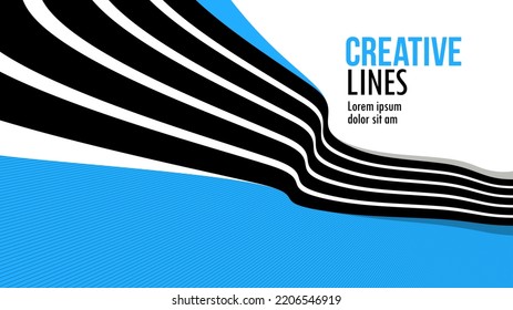 Lines in motion vector abstract background, 3D perspective creative optical design with stripes, sound and music concept, flowing lines.
