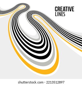 Lines in motion vector abstract background, 3D perspective creative optical design with stripes, sound and music concept, flowing lines.