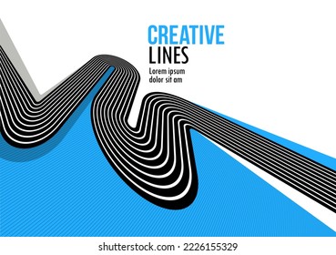 Lines in motion vector abstract background, 3D perspective creative optical design with stripes, sound and music concept, flowing lines.