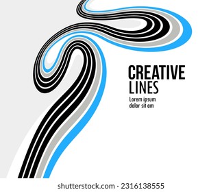 Lines in motion vector abstract background, 3D perspective creative optical design with stripes, sound and music concept, flowing lines.
