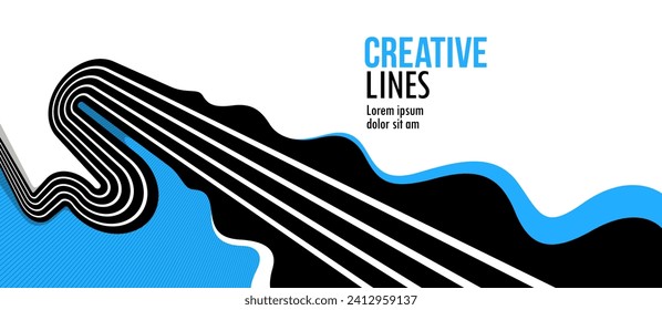 Lines in motion vector abstract background, 3D perspective creative optical design with stripes, sound and music concept, flowing lines.