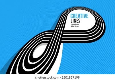 Lines in motion vector abstract background, 3D perspective creative optical design with stripes, sound and music concept, flowing lines.