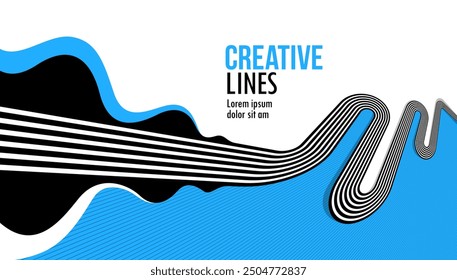 Lines in motion vector abstract background, 3D perspective creative optical design with stripes, sound and music concept, flowing lines.